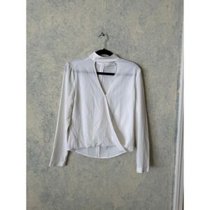 WAYF Surplice Wrap Blouse Womens Small White Neck Cutout Top